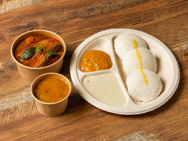 Idli With Fish Pulusu.